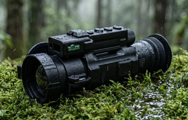 Тепловизионный прицел ATAK OT26-50LRF на карабине под дождем